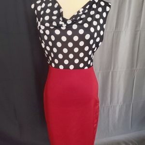 Pin up polka dot and red wiggle dress